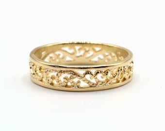 Filigree gold plated ring 3 microns 9 carats