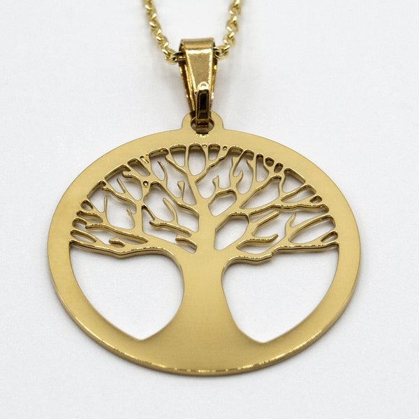 Collier Pendentif Arbre de Vie Arbre-Monde Yggdrasil en Plaqué Or 24 Carats Chaîne 45 cm