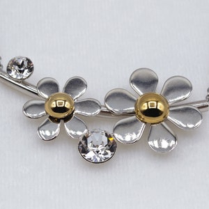 Necklace Flowers Daisies in Swarovski Crystal Silver 925/1000 Rhodium and Gold image 1