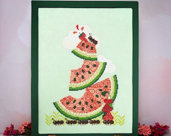 Ants Carrying Watermelon Cross Stitch Pattern: Summer Picnic (Digital PDF)
