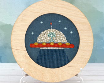 Alien Crossing - Counting Puddles Cross Stitch Pattern - Spaceship in Outer Space - Instant Download Digital PDF