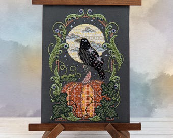 Raven's Harvest Moon - Counting Puddles Cross Stitch Pattern - Pumpkin - Modern - Halloween - Instant Download Digital PDF