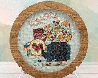 Springtime Sip + Stitch - Counting Puddles Cross Stitch Pattern - Cozy Crafts - Tea, Books, Stitching - Modern Instant Download Digital PDF