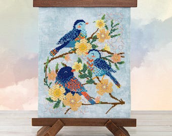 Birds + Blooms - Counting Puddles Cross Stitch Pattern - Modern Spring Stitching - Instant Download Digital PDF
