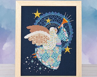 Christmas Angel Cross Stitch Pattern: Winter Holiday Patchwork Angel (Digital PDF)
