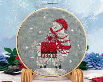 Snöflinga Lama Jul Korsstygnsmönster: Vinter XStitch (PDF-mönster)