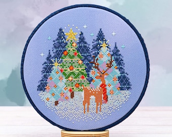 Reindeer Forest Christmas Cross Stitch Pattern: Winter Holiday Cheer (Digital Download)