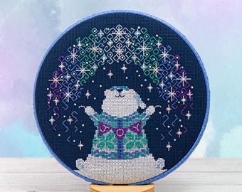Polar Lights - Counting Puddles Cross Stitch Pattern - Aurora Borealis - Modern -  Polar Bear - Instant Download Digital PDF