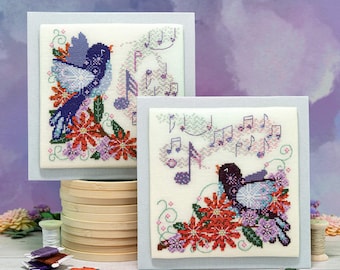 Songbird Cross Stitch Pattern: Modern Bird Music Design (PDF Pattern)
