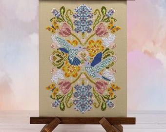 Spring Hummingbird Mandala - Counting Puddles Cross Stitch Pattern - Flowers - Birds - Instant Download Digital PDF