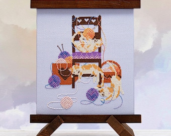Cats with Yarn Cross Stitch Pattern: Modern Cozy Design (PDF Pattern)