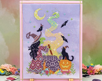 Brew Crew Counting Puddles PDF Cross Stitch Pattern - Modern Witch and Cauldron XStitch - Halloween Instant Download - Magic Digital Pattern