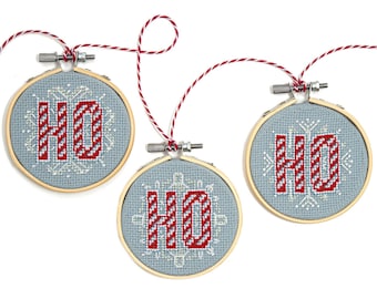 Ho Ho Ho Ornaments - Counting Puddles modern cross stitch pattern - Instant download PDF