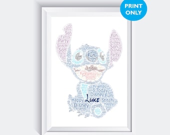 Disney Stitch Personalised Word Art A4 Print Birthday Christmas Gift Keepsake