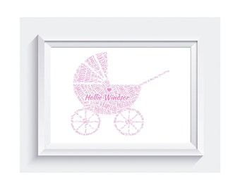 Personalised Word Art New Baby Gift Girl Boy New Mum A4 Print ONLY Unframed A4