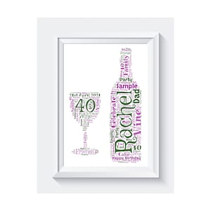 Compleanno personalizzato Amici Bicchiere bottiglia di vino A4 Word Art Stampa SOLO Regalo senza telaio