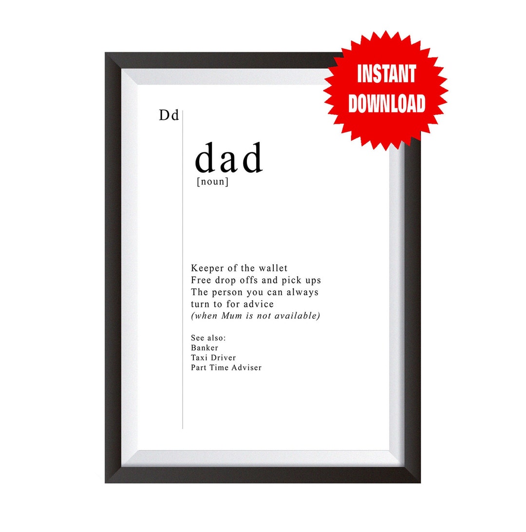 Novelty INSTANT DOWNLOAD Funny Dad Definition A4 Fathers Day Etsy