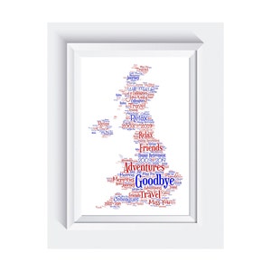 Carte de pays personnalisée Royaume-Uni Espagne France TOUTES les cartes disponibles Word Art partant cadeau de retraite impression UNIQUEMENT sans cadre