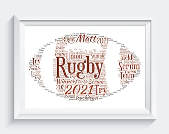 Personalised RUGBY Ball Word Art  Birthday Friend Family Gift  A4 Print ONLY Unframed