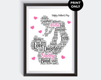 Personalised Word Art Fathers Day Dad Daddy & Baby Boy or Girl Design A4 Print