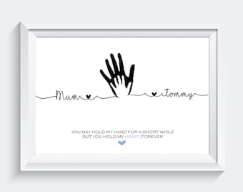 Personalised Mothers Day Gift Mum Mummy Daughter Son Hands Name Print Birthday For Her Gift Print ONLY Unframed A4