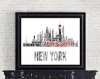 Personalised Word Art - New York City Skyline Design - A4 Print or Digital File