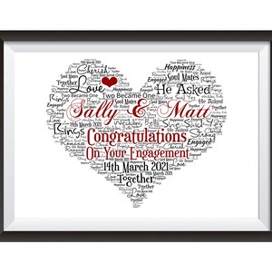 Impegno personalizzato Anniversario Matrimonio Regalo Cuore Parola Arte Stampa SOLO Regalo senza telaio