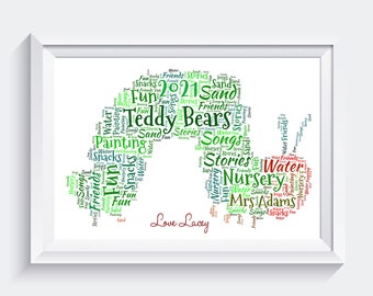 Personalised Caterpillar Thank You Leaving Gift Teacher Nursery Word Art Print ONLY Unframed