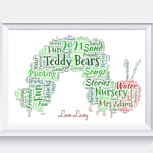 Personalised Caterpillar Thank You Leaving Gift Teacher Nursery Word Art Print ONLY Unframed