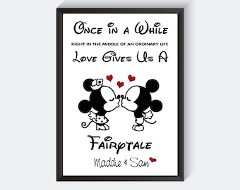 Mickey & Minnie Mouse Disney Engagement Wedding Couple For Her For Him Personalised - A4 Print