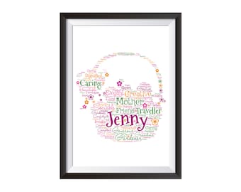 Personalised Word Art Flower Basket A4 PRINT ONLY UNFRAMED Gift