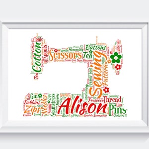 Personalised Sewing Machine Best Friend Mum Family Word Art A4 Print Only Unframed Gift