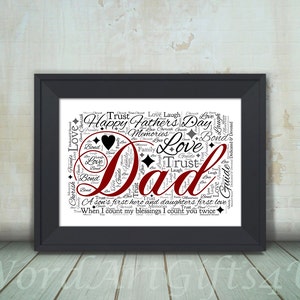 Personalised Dad Fathers Day or Birthday Word Art - A4 Print or Digital File