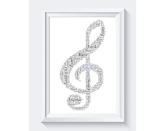 Personalisierte Violinschlüssel Musikliebhaber Danke Lehrer Geburtstagsgeschenk Druck NUR ungerahmt A4