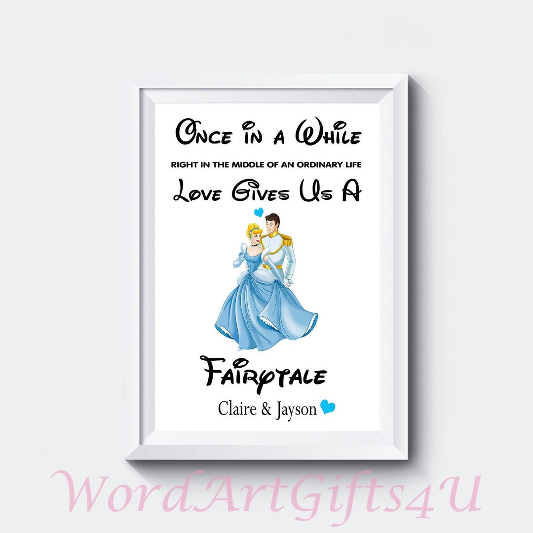 Cinderella \u0026 Prince Charming Personalised Wedding Engagement Gift - A4  Print - Etsy, image size:1080x1080