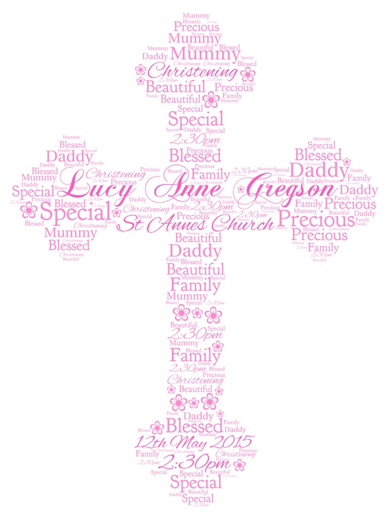 Personalised Christening Word Art Cross DIGITAL FILE Etsy