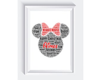 Disney Minnie Mouse Personalised Word Art A4 Print Birthday Christmas Gift Keepsake
