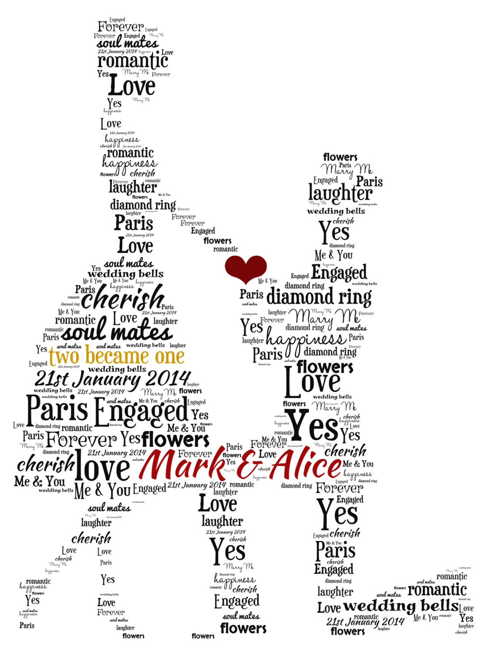 Personalised Engagement Proposal Couple Word Art Print Gift | Etsy