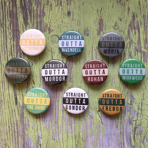 Straight Outta Middle Earth Tolkien Lord of the Rings Pinback Buttons