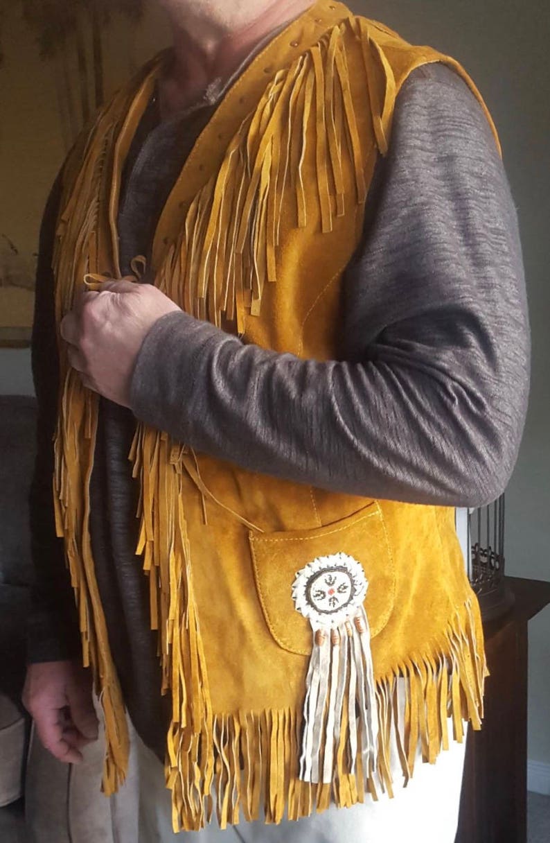 Men's Native Inspired Fringed Vest with Beaded Concho | Etsy