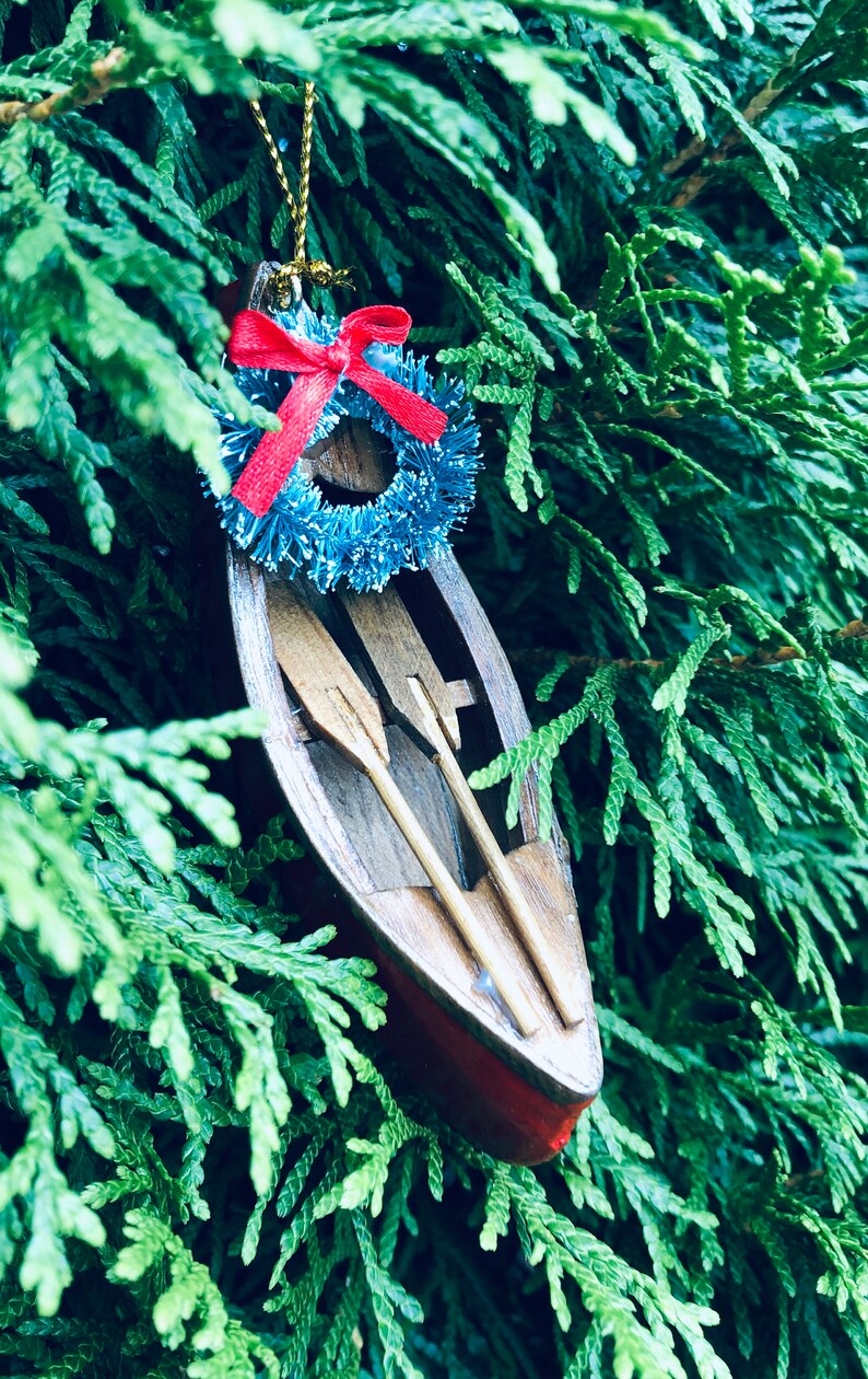 Canoe with Wreath & Paddles Christmas Ornament Decoration Etsy