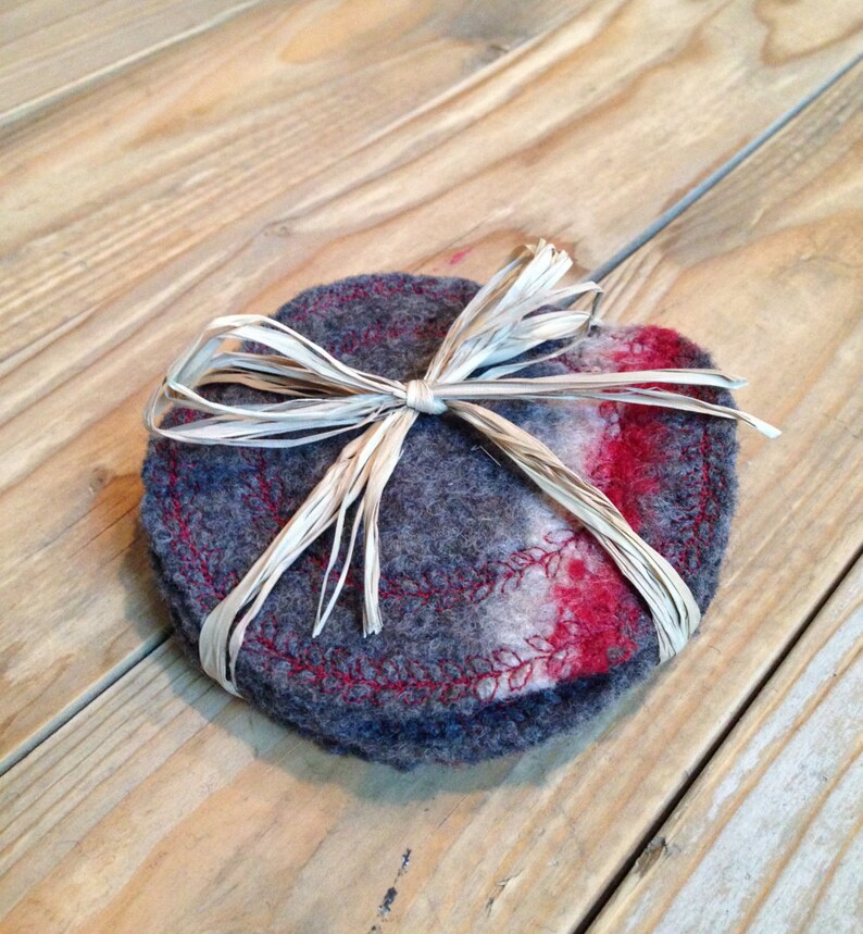 Rustic Eco Felted Wool Coasters Gray Red Tan Warm Modern Etsy
