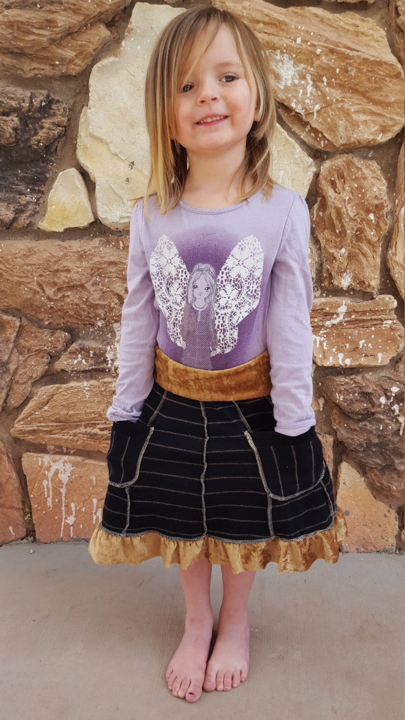 Velvet Boho Baby Ruffles PRICE REDUCED Girl/'s Holiday Wool Skirt wpockets Stripes Black and Gold