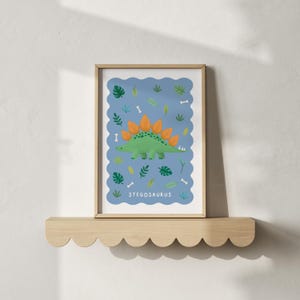 Stegosaurus Dinosaur Print, Jungle Nursery Wall Art for Boys Room, Colourful Dino Decor for Kids, Cute Prehistoric Illustration