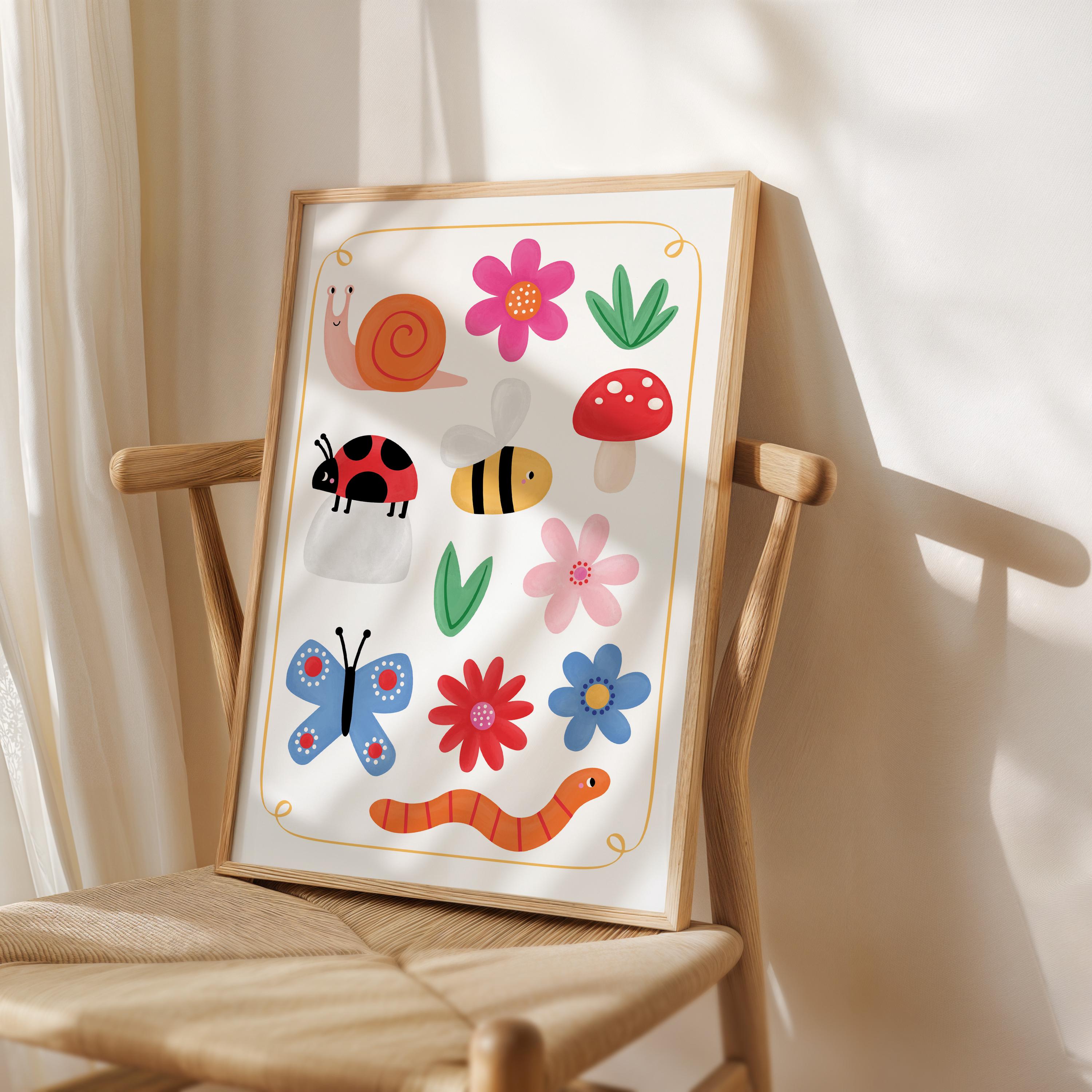 Bug and Garden Wall Art for Kids, Giclée Print With Snail, Bee ...