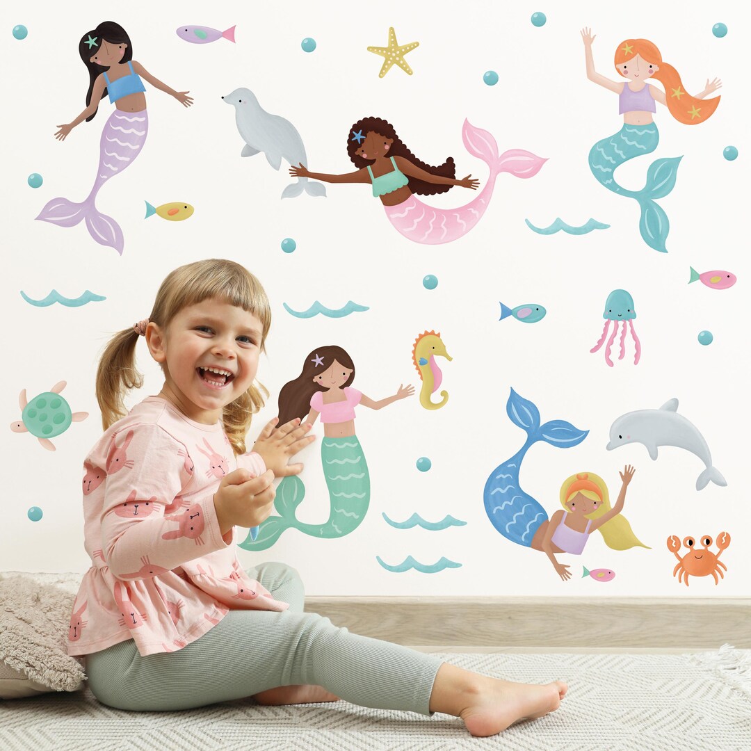 Mermaid Wall Stickers, Under the Sea Wall Decals, Ocean Nursery Decor ...