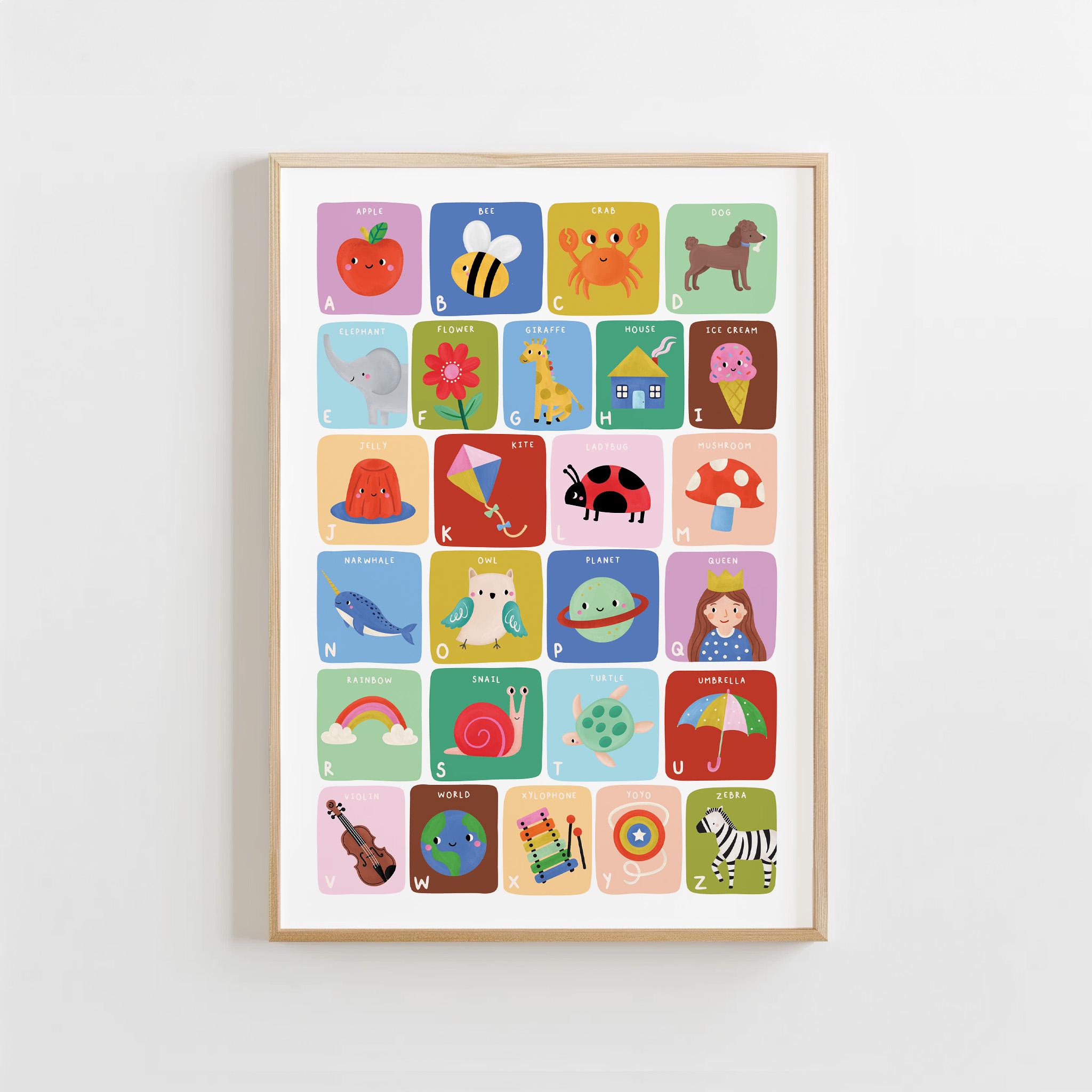 Alphabet Wall Art for Kids – A to Z Nursery Print, Educational ABC ...