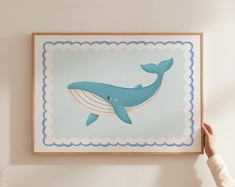 Whale Art Print, Ocean Animal Wall Art for Kids Room, Blue Nautical Wall Art, Under The Sea Kids Decor, Nursery Whale Poster, Kids Decor
