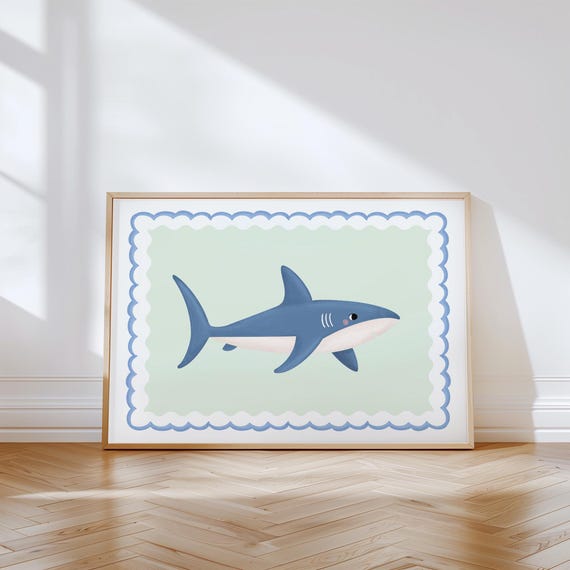 Shark Nursery Wall Art – Kids Ocean Animal Print, Coastal Bedroom Decor for Boys, Giclée Quality Sea Life Poster, Baby Shark Room