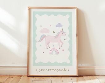 Unicorn Nursery Art, Kids Room Rainbow Print, Magical Giclée Wall Art, Baby Bedroom Decor, Whimsical Wall Art, Girl Nursery Wall Art